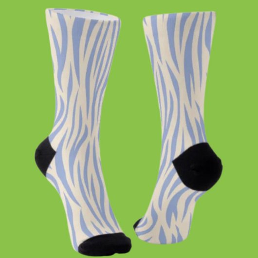Blue & Beige Zebra Stripe Crew Socken - Fun Animal