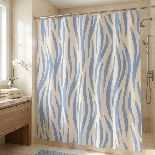 Blue & Beige Zebra Stripe Duschvorhang - Modern