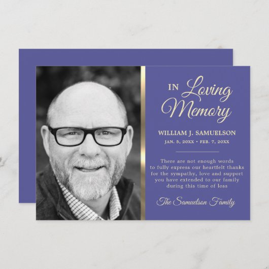 Blue Beileid Beerdigung Gedächtnis DANK IHNEN Foto Dankeskarte (Vorne/Hinten)