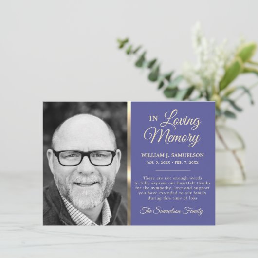 Blue Beileid Beerdigung Gedächtnis DANK IHNEN Foto Dankeskarte (Stehend Vorderseite)