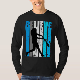 Blue Believe Motivational Girls Baseball Retro Gra T-Shirt