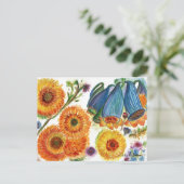 Blue Bell Zinnia Blume Postcard2 Postkarte (Stehend Vorderseite)