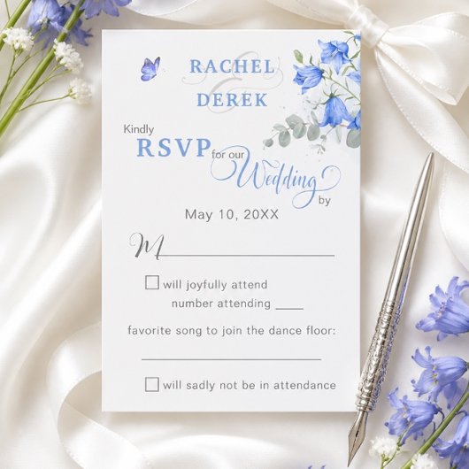 Blue Bellflower Wedding RSVP Card