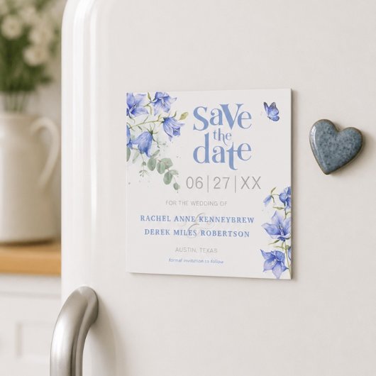 Blue Bellflower Wedding Save the Date Magnet Card
