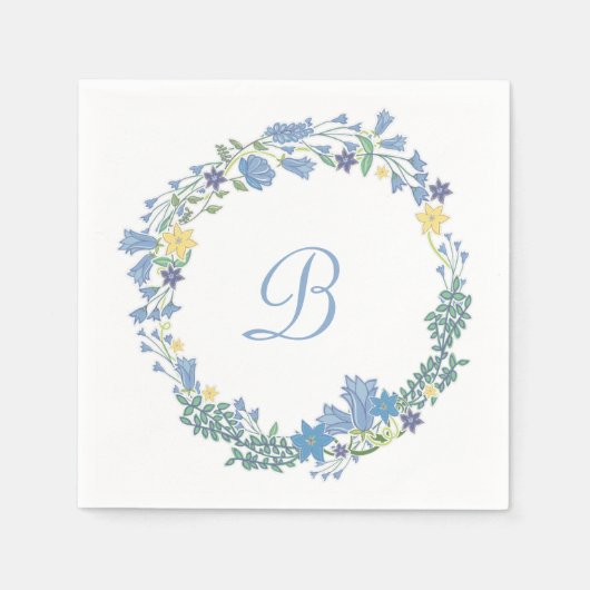 Blue Bells Floral Wreath Wedding Paper Napkins Serviette (Vorderseite)