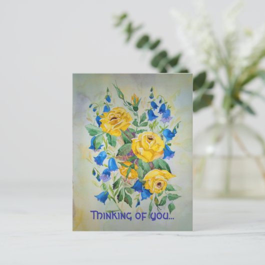 Blue bells with rose, Thinking of you. Postkarte (Stehend Vorderseite)