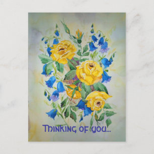 Blue bells with rose, Thinking of you... Postkarte