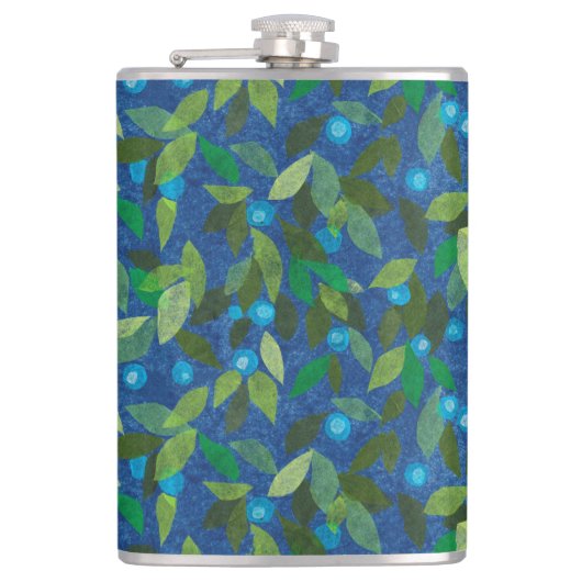 Blue Berries Minimal floral Muster Papier Collage Flachmann (Vorderseite)
