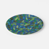 Blue Berries Minimal Floral Muster Papier Collage Pappteller (Schrägansicht)