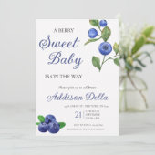 Blue Berry Sweet Baby Dusche Einladung (Stehend Vorderseite)