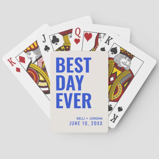 Blue Best Day Ever Wedding Cards Spielkarten (Rückseite)