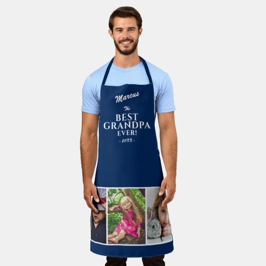 Blue Best Opa je Keepake 3 Foto Collage Schürze (Getragen)