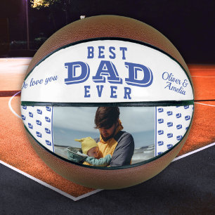 Blue Best Vater je Father Typografy Foto Basketbal Basketball