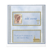 Blue Bestätigung, Baptism Candy Bar Wrapper Favor Notizblock (Vorderseite)
