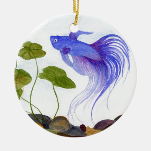 Blue Betta Fish Keramik Ornament (Vorne)