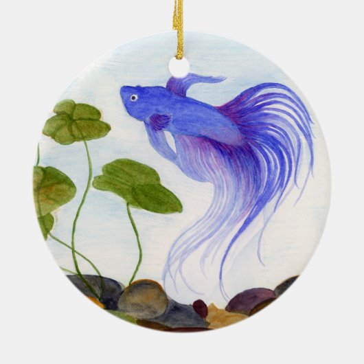 Blue Betta Fish Keramik Ornament (Hinten)