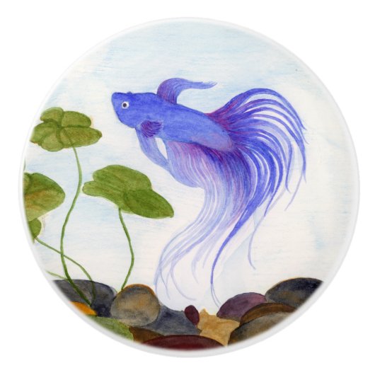 Blue Betta Fish Keramikknauf (Vorderseite)