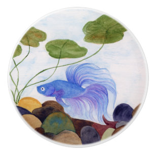 Blue Betta Fish Keramikknauf