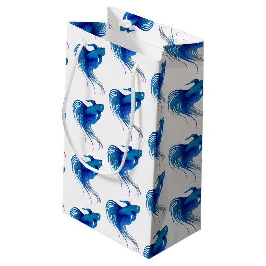 Blue Betta Fish Kleine Geschenktüte (Rückseite Schrägansicht)