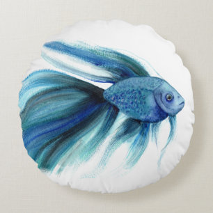 Blue Betta Fish Rundes Kissen