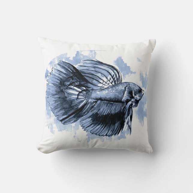 Blue Betta Fish Throw Pillow Kissen (Vorderseite)