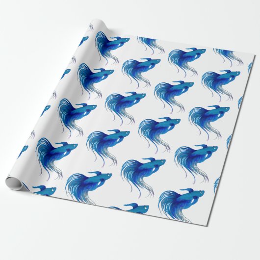 Blue Betta Fish Watercolor Geschenkpapier (Ungerollt)