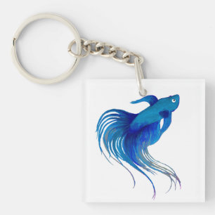 Blue Betta Fish Watercolor Schlüsselanhänger