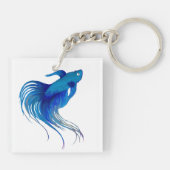 Blue Betta Fish Watercolor Schlüsselanhänger (Rückseite)