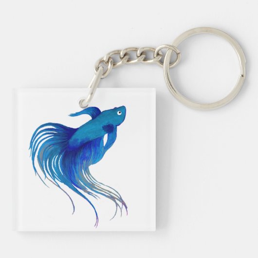 Blue Betta Fish Watercolor Schlüsselanhänger (Rückseite)