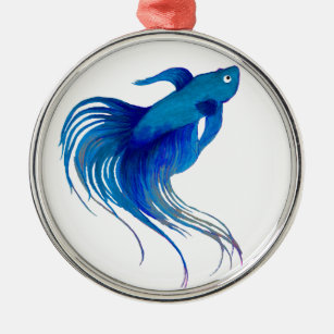 Blue Betta Watercolor Ornament Aus Metall