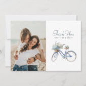 Blue Bicycle Bohemisch Watercolor Wedding Foto Dankeskarte (Vorderseite)