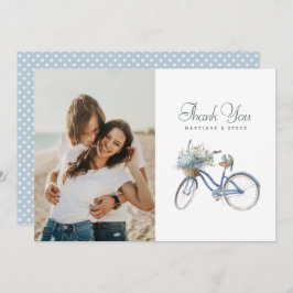 Blue Bicycle Bohemisch Watercolor Wedding Foto Dankeskarte