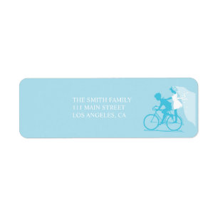 Blue Bicycle Couple Wedding Return Address Label