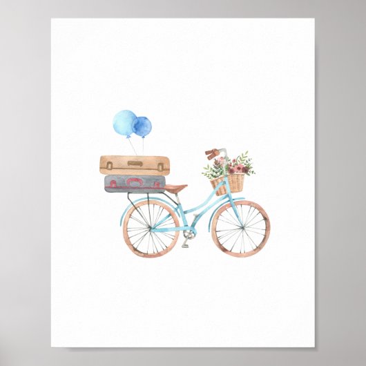 Blue Bicycle Floral Kinderzimmer Decor Poster (Vorne)