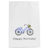 Blue Bicycle Happy Birthday Blume Basket Spaß Mittlere Geschenktüte (Vorderseite)