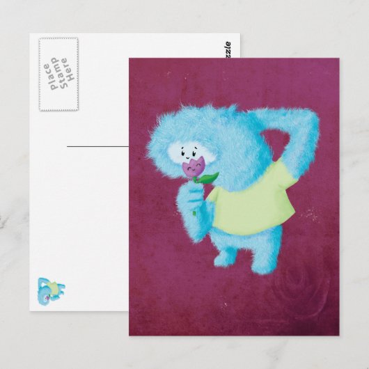 Blue Big Furry Monster Postkarte (Vorne/Hinten)