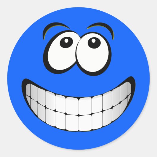 Blue Big Grin Face Runder Aufkleber (Vorderseite)