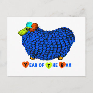 Blue Big Ram Chinese New Year Zodiac Postcard Feiertagspostkarte