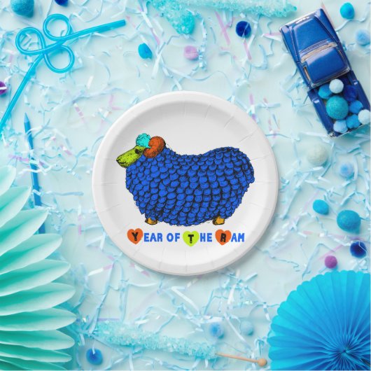 Blue Big Ram Chinesische Astrologie Zodiac Papierp Pappteller (Party)