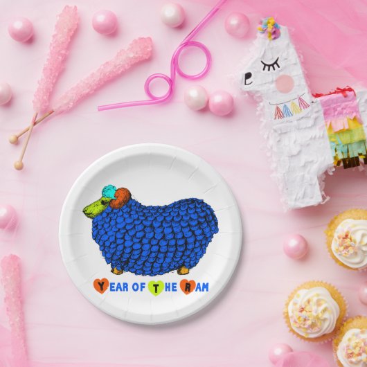 Blue Big Ram Chinesische Astrologie Zodiac Papierp Pappteller (Party)