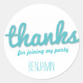 Blue Big Sketch Danke, Boy Birthday Party Gefallen Runder Aufkleber (Vorderseite)