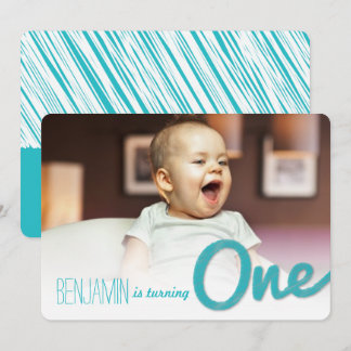 Blue Big Sketch One Baby Boy's 1. Geburtstag Party Einladung