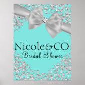 Blue Big White Bow Diamonds Brautparty Poster (Vorne)