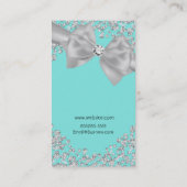 Blue Big White Bow Diamonds Chic Wedding Visitenkarte (Rückseite)