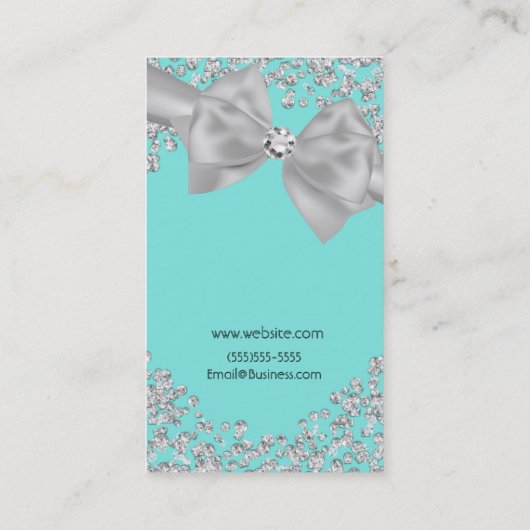 Blue Big White Bow Diamonds Chic Wedding Visitenkarte (Rückseite)