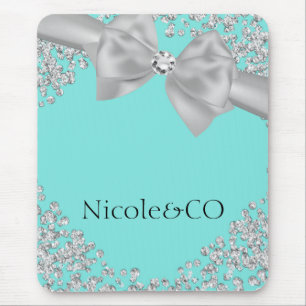 Blue Big White Bow Diamonds Glam Custom Mousepad
