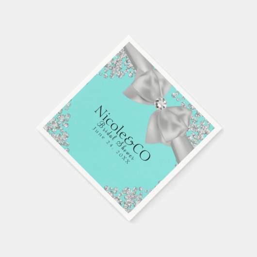 Blue Big White Bow Diamonds Glam Party Serviette (Ecke)