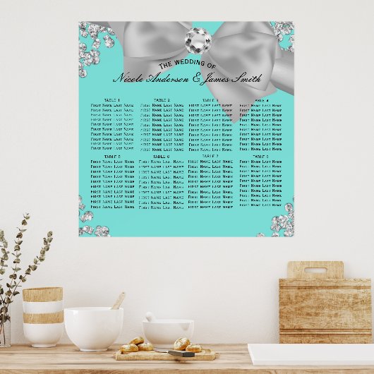 Blue Big White Bow Diamonds Glam Sitzplatz Poster (Küche)