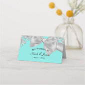 Blue Big White Bow Diamonds Glam Table Platzkarte (Vorderseite)