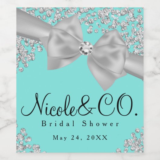 Blue Big White Bow Diamonds Glam Wein Weinetikett (Einzelnes Label)